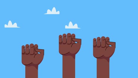 manos afro puños humanos protestando animación