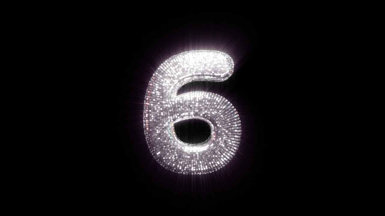 Animoitu discopallo numero kuusi kimaltavilla valonsäteillä