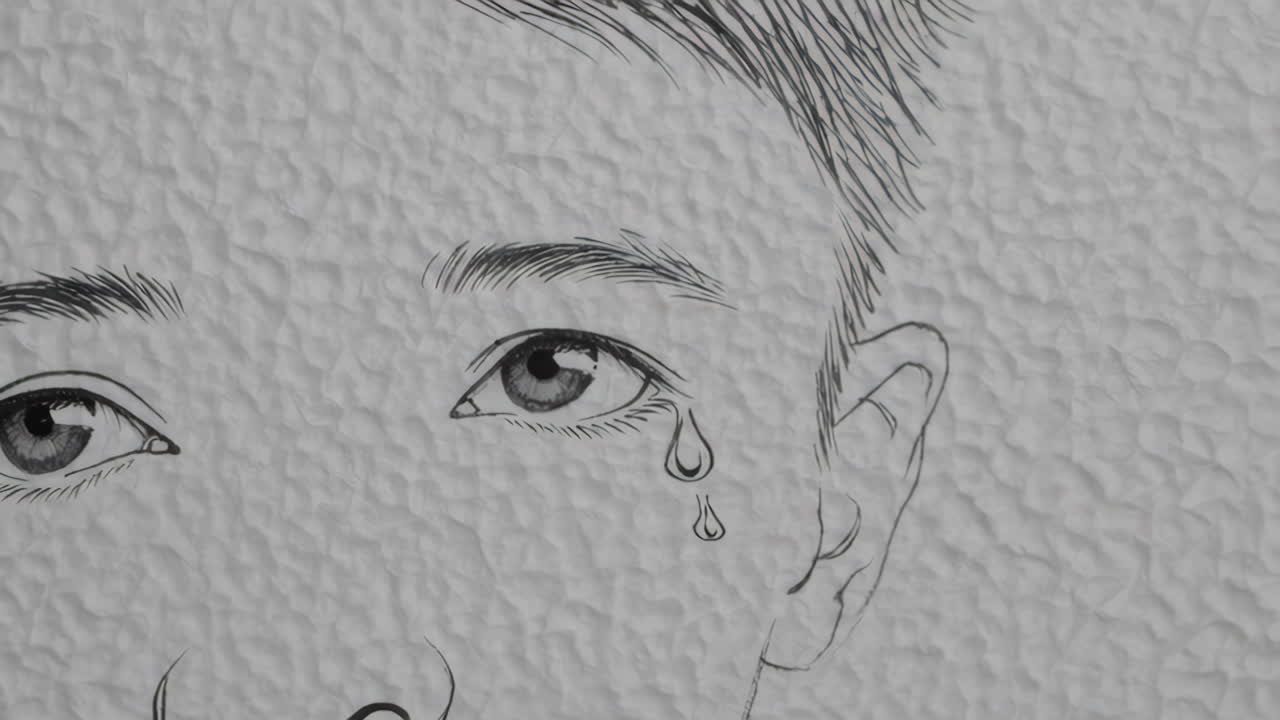 Close-up Drawing of a Person's Face with Tears