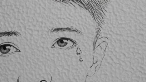 close-up drawing of a person's face with tears