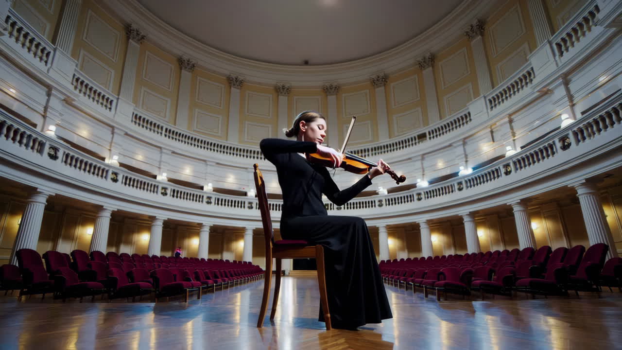 Violinist Performing in a Grand Concert Hall