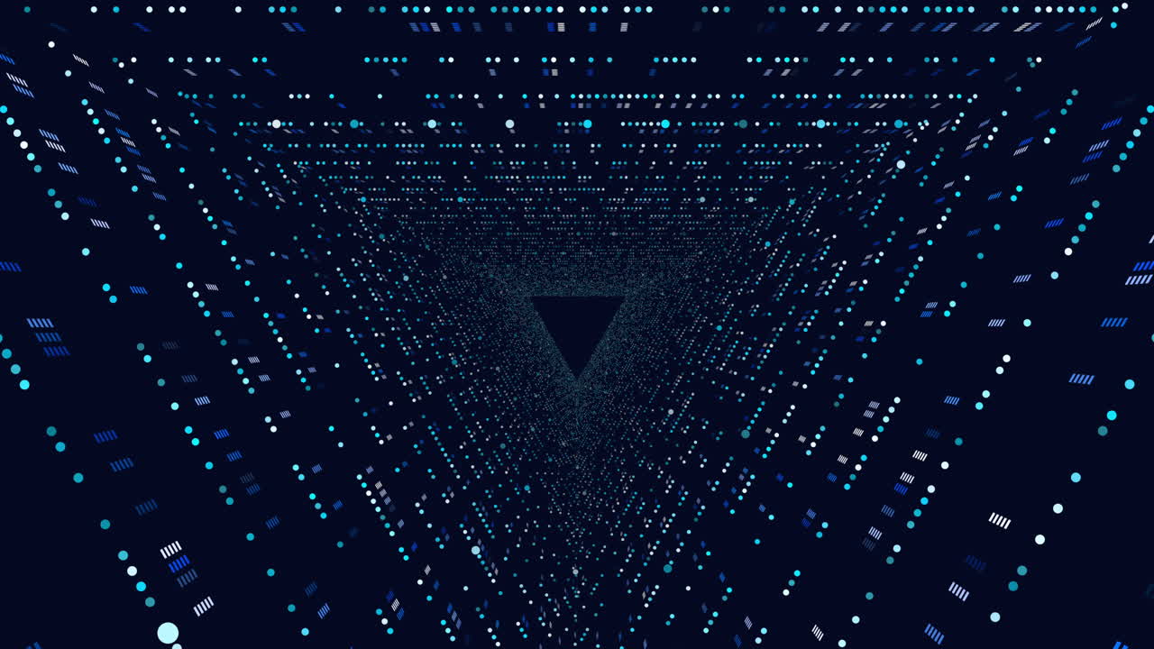 Futuristic tunnel in galaxy from dots and lines in triangles from rainbow color