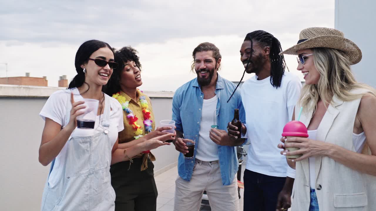 Friends having fun at a rooftop party