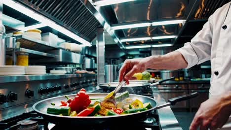 chef preparando verduras en una cocina profesional