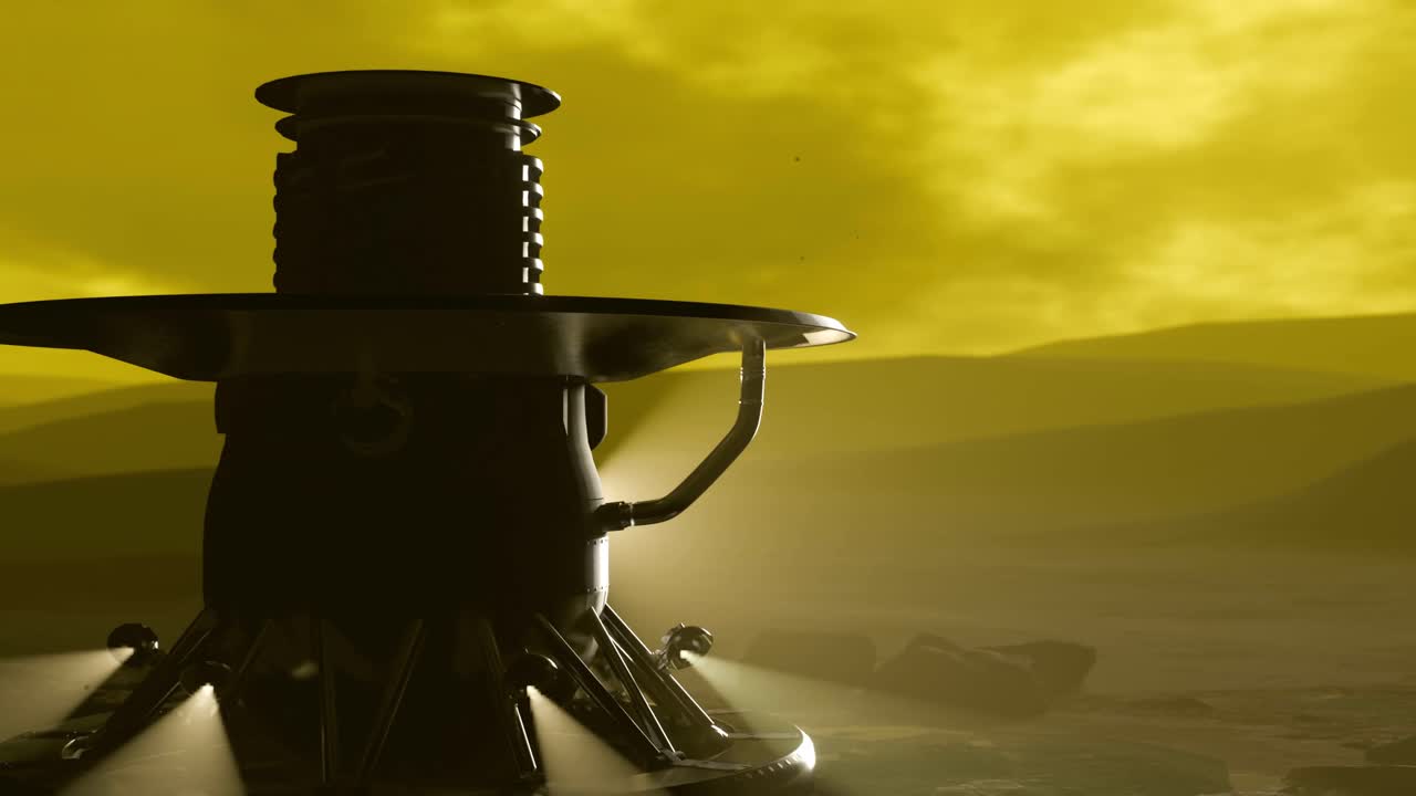 animación en 3d de la sonda espacial venera 9 en la superficie de venus