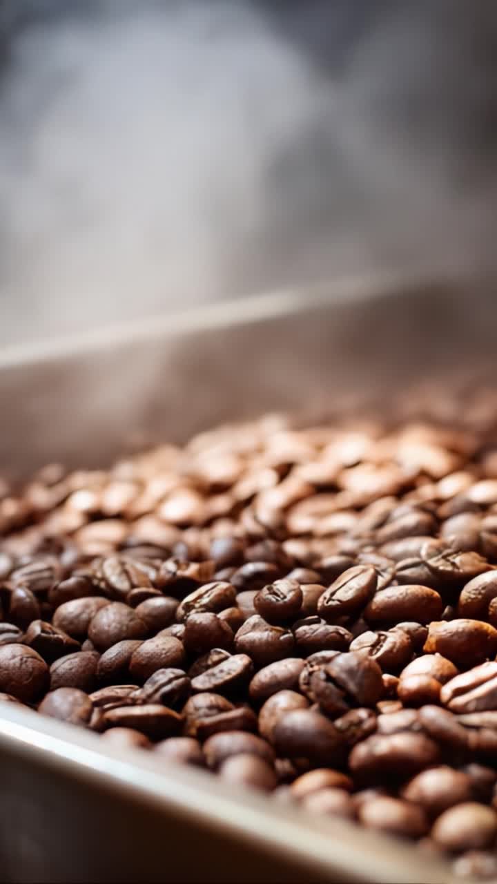 Aromatic and Freshly Roasted Coffee Beans Steaming in a Pan, Capturing the Essence of Rich Flavor and Inviting Aroma to Delight Coffee Enthusiasts Everywhere