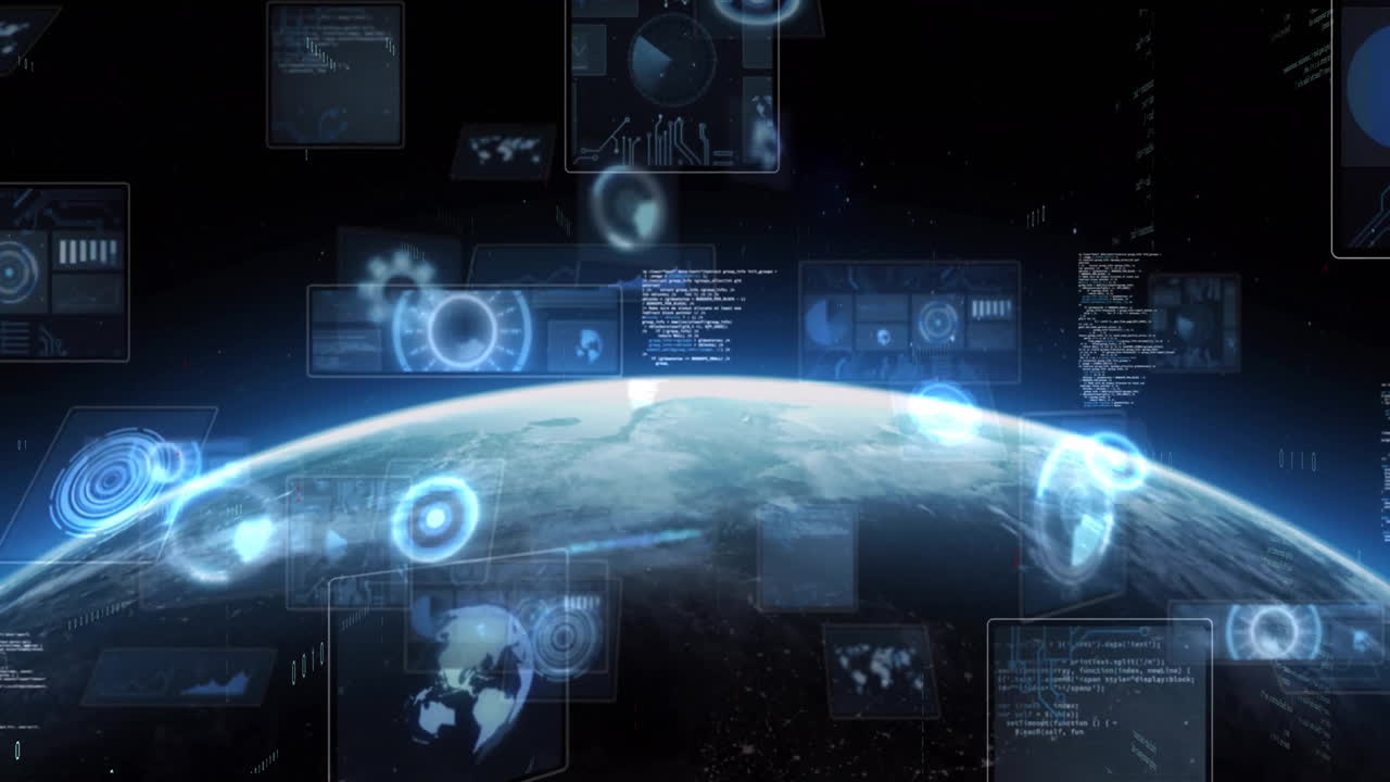 전 세계에 걸쳐 디지털 데이터 처리의 애니메이션