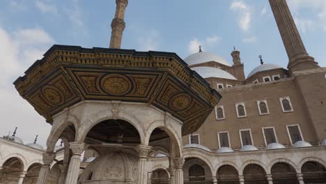 fountain of ablution in middle of courtyard, mosque mohammed ali, cairo, egypt. low angle