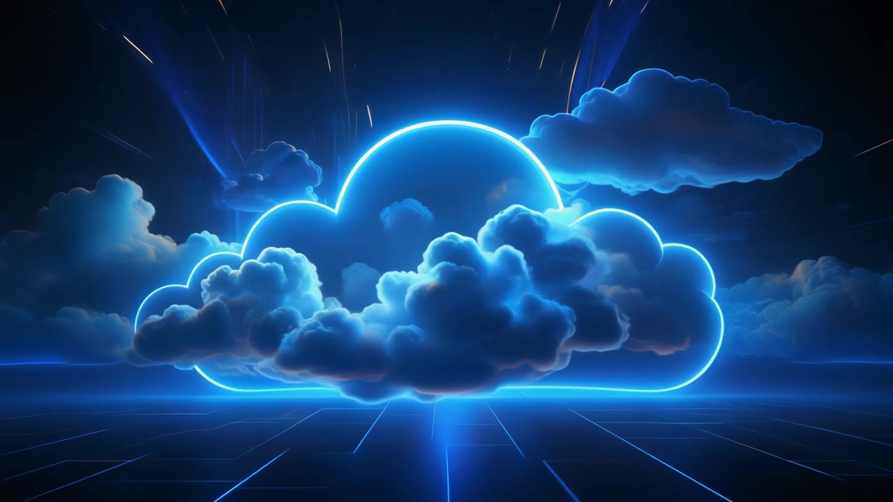 Leuchtendes Neon-Wolkensymbol für Cloud-Computing-Technologie