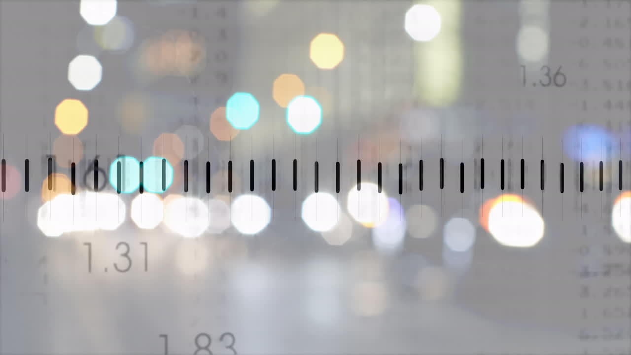 도시 풍경 위의 금융 데이터 처리 애니메이션