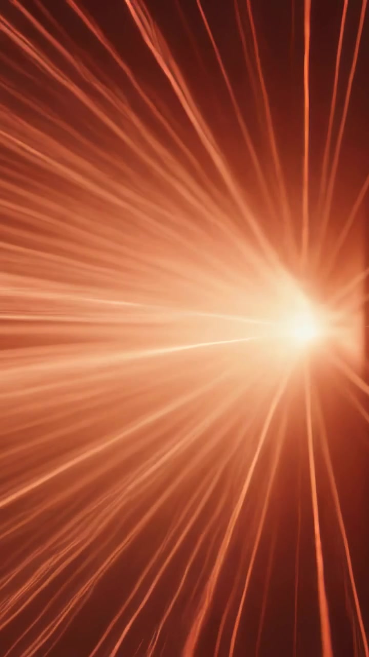 Vertical video: Emitting bright core sending rays in animation, hitting panel and fading to orange