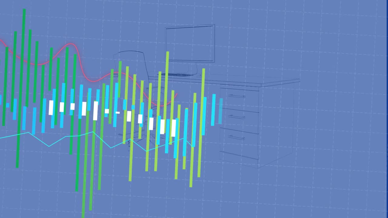 animación del procesamiento de datos sobre el escritorio en la oficina