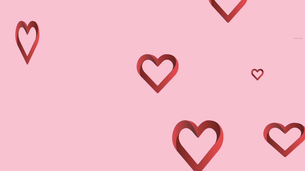 Animazione di cuori che cadono su sfondo rosa.