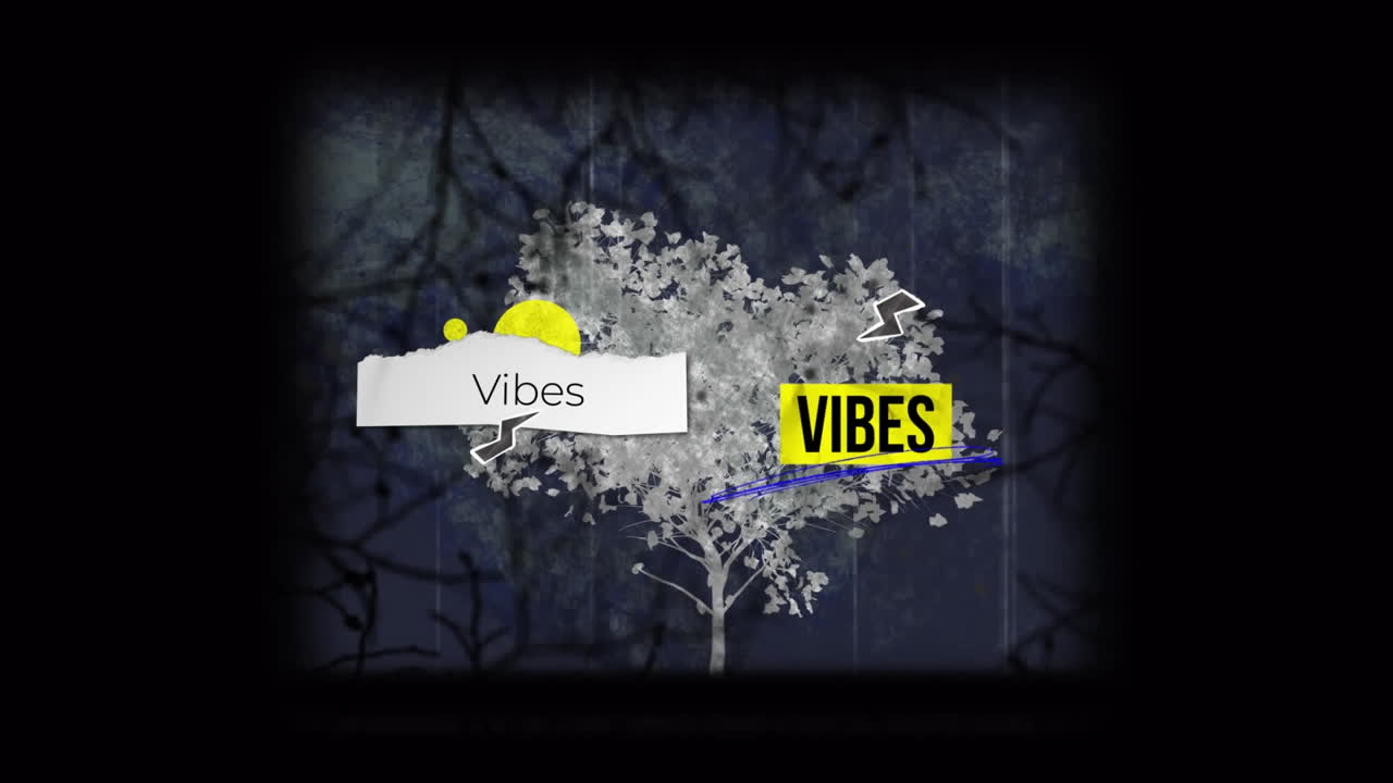 Animation des Textes „Vibes“ über Formen auf schwarzem Hintergrund