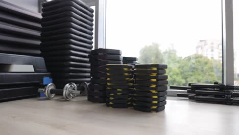 gymnasium, view of kettlebells. sport and healthy lifestyle concept