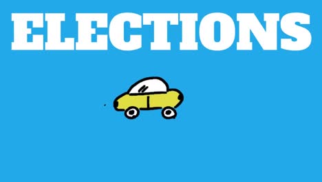 Animación-Del-Texto-De-Las-Elecciones-Sobre-El-Icono-Del-Coche-Sobre-Fondo-Azul