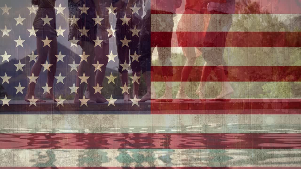 미국  ⁇ 발에 맞서 호수에서 춤을 추는 친구들