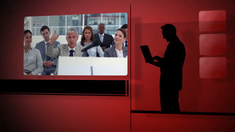videos de negocios contra un fondo rojo