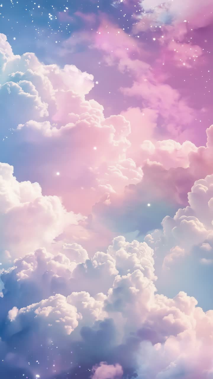 Dreamy, pastel-colored clouds with a celestial vibe, captured from a low angle