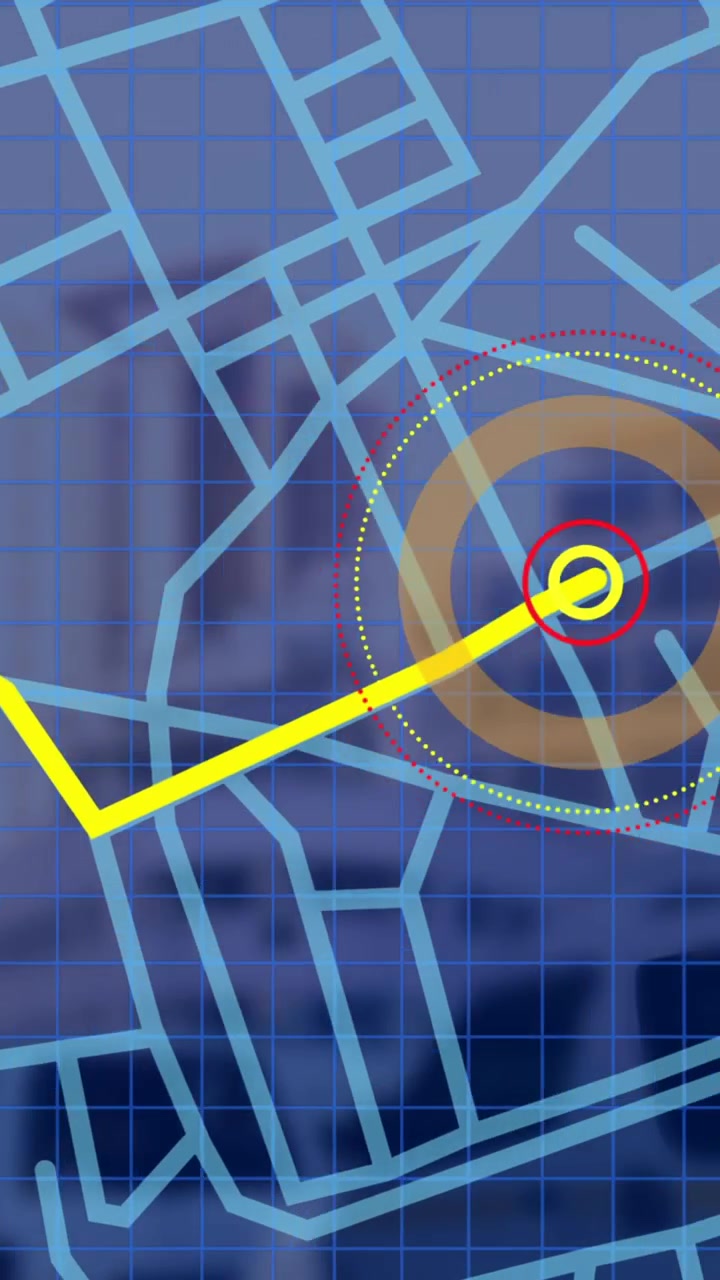 Schema a linee della mappa di navigazione su time-lapse del traffico cittadino sullo sfondo