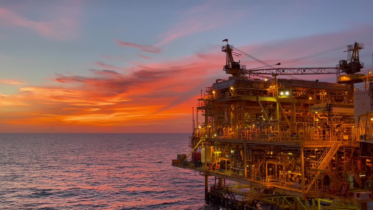 offshore oil and gas platform in sunset time the platform produced raw gases and