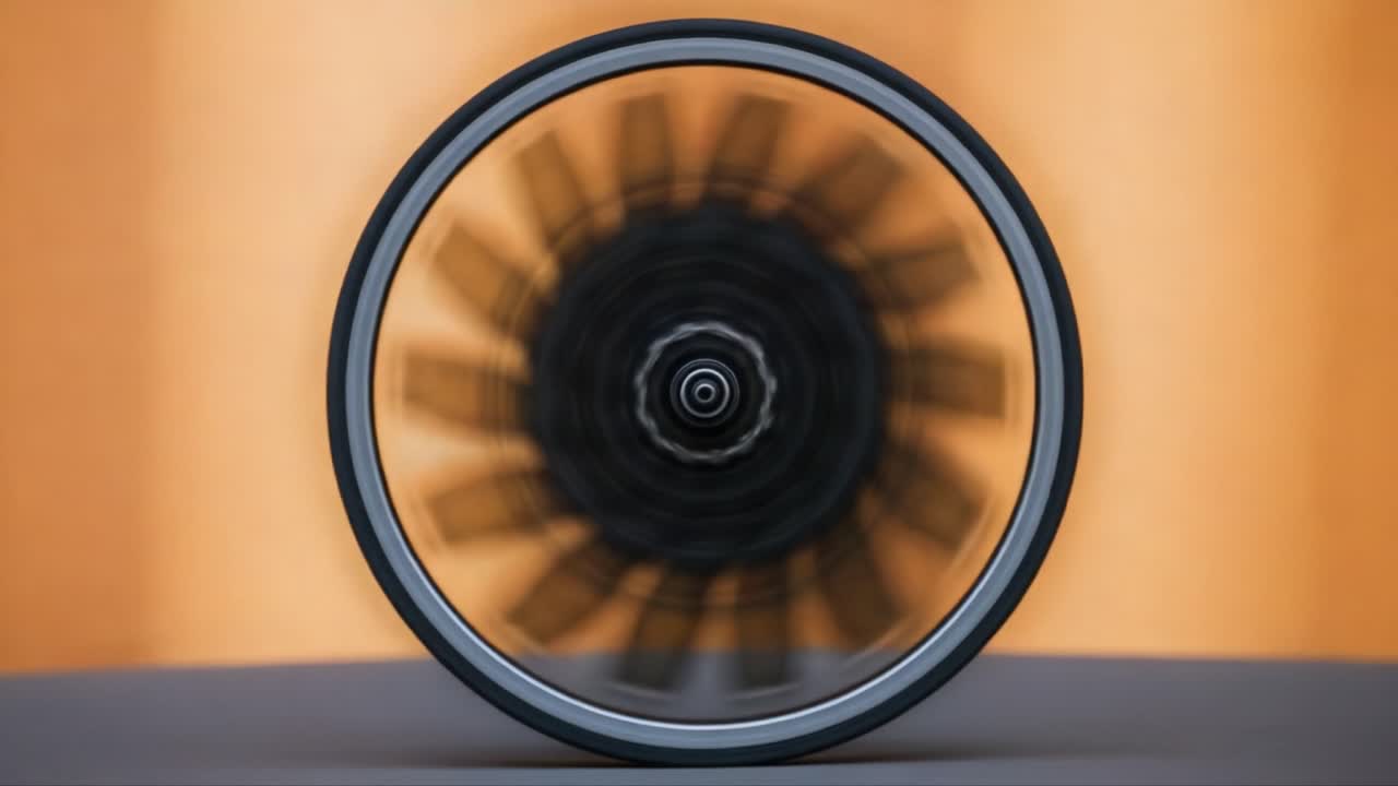 A Dynamic Display of Motion: Capturing the Spinning Wheel in Vivid Detail Against an Abstract Background