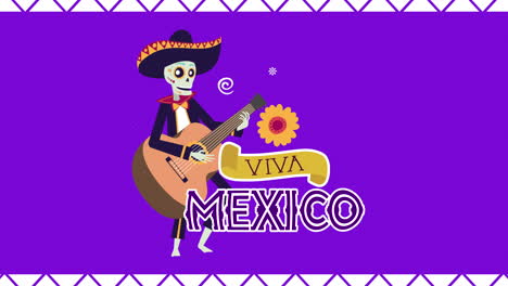 viva mexico animation with skull mariachi playing guitar