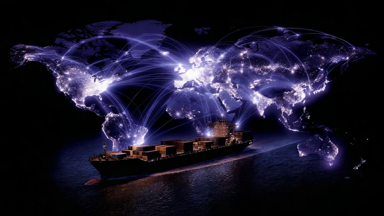 A Stunning Visual Representation of Global Trade and Connectivity: The Modern Shipping Landscape Connecting Continents Through a Network of Data and Communication Across the Oceans