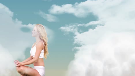 woman meditating in the sky 4k