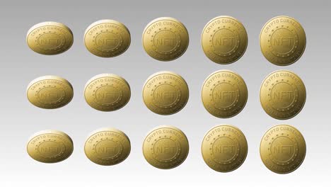 animación de filas de monedas de oro nft que giran sobre un fondo gris