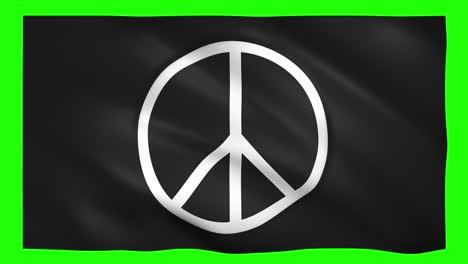 peace symbol on the black flag moves in the wind on green screen for chroma key