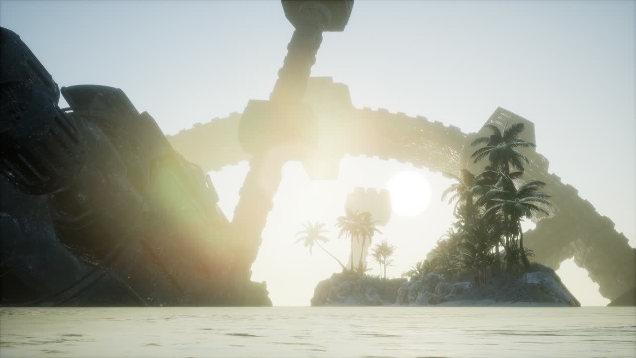 un ovni se estrelló en el océano cerca de una isla tropical.