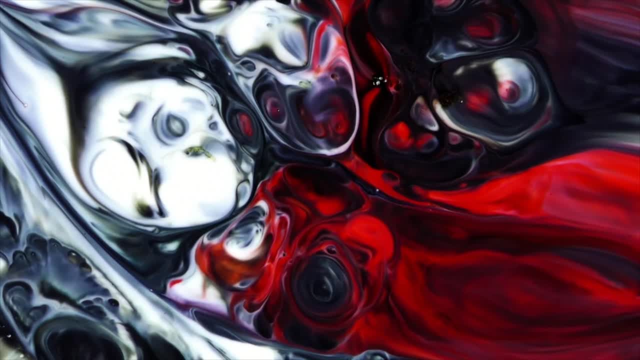 Arte Fluida Astratta con Colori Rosso, Nero e Bianco Vorticosi