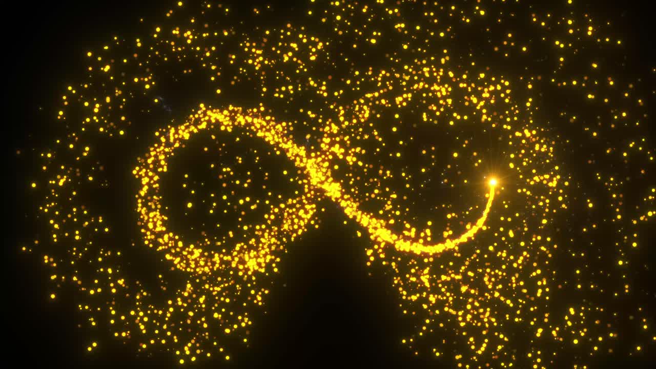 Abstract infinity with golden particles animation isolated on black background