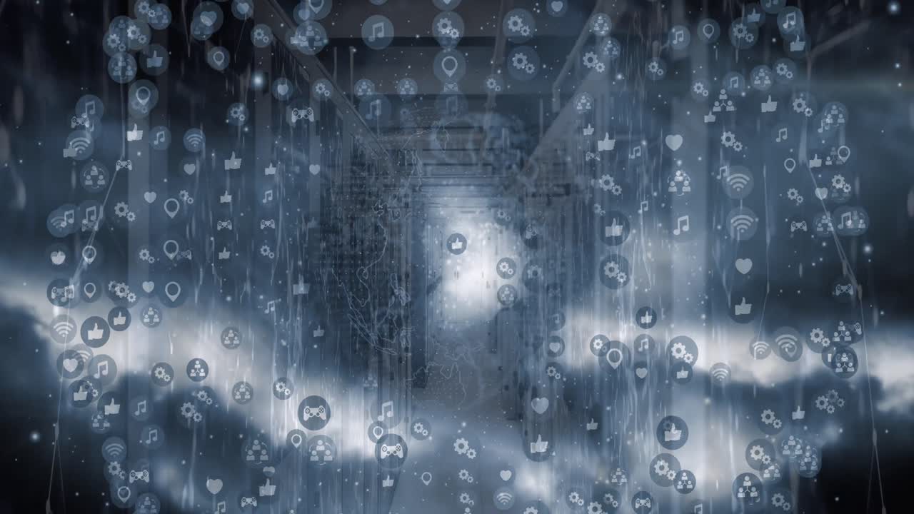 데이터 처리의 애니메이션 아이콘과 서버  ⁇  위의 글로브