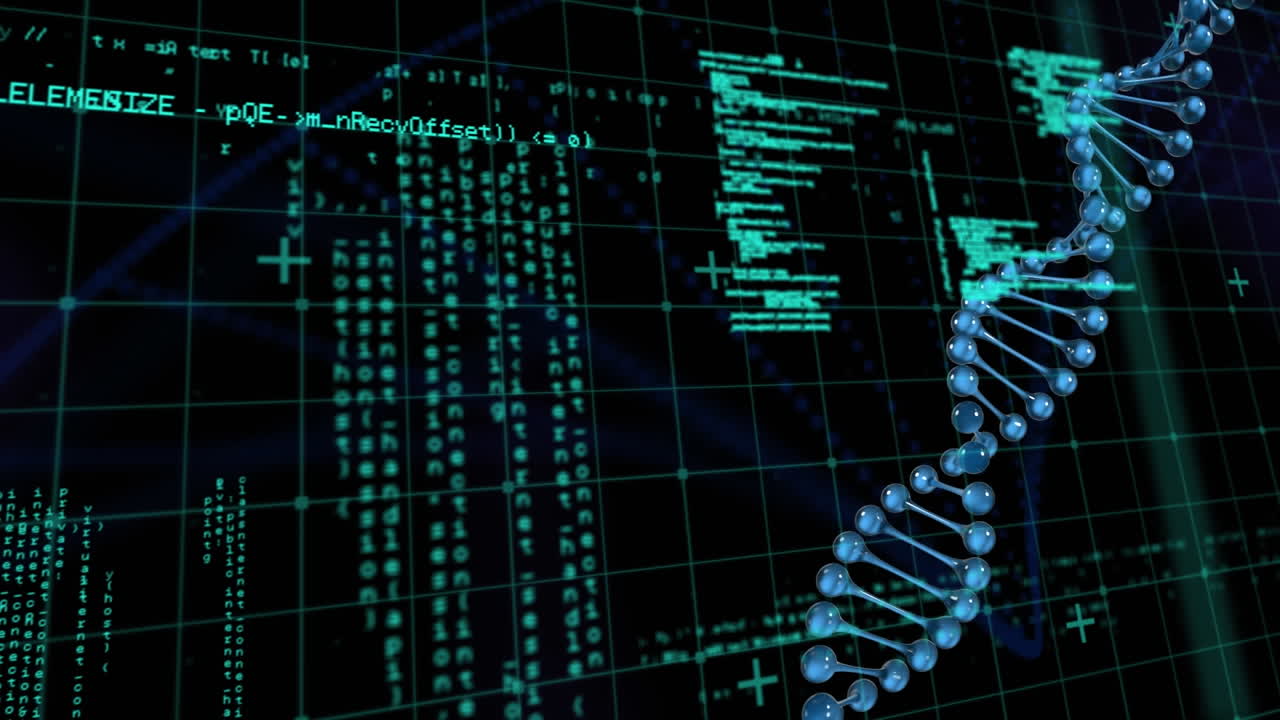 Animation of dna strand spinning and data processing