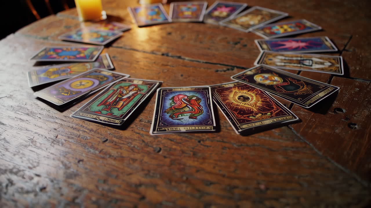 Tarot Cards Spread on Wooden Table