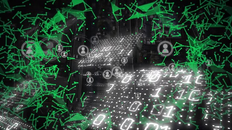 A network of green connections over a transparent background