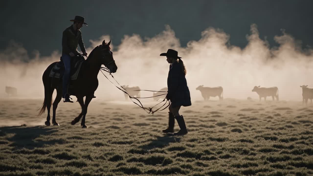 Cowboys and Cowgirls in a Misty Morning