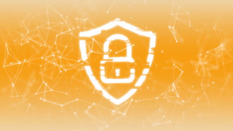 animation of padlock icon with network of connections on orange background