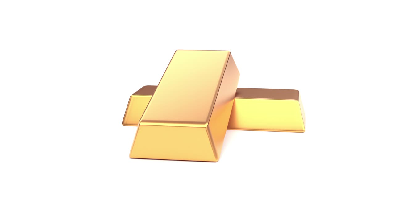 Rotating Gold Bars with fine reflections isolated on a white background