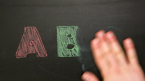 abc, das von der hand abgerieben wird, auf der tafel gezeichnet