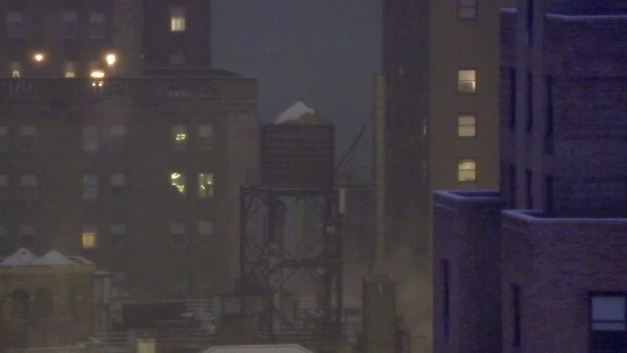 Night time on Manhattan Winter, snow