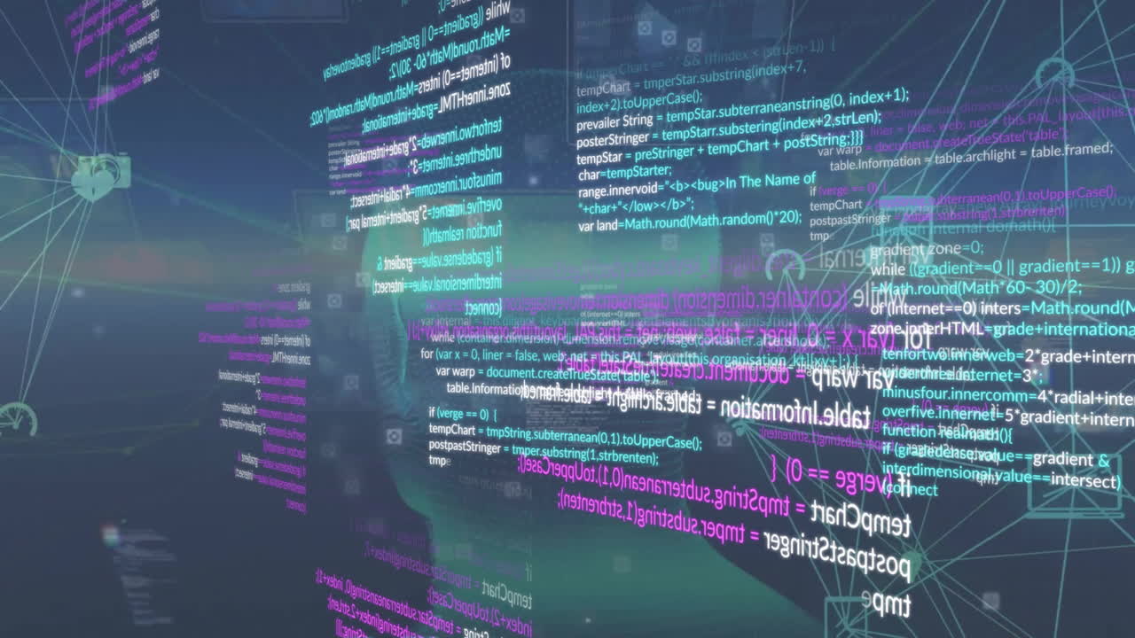 animación de procesamiento de datos y red de conexiones sobre cabeza humana digital sobre fondo negro