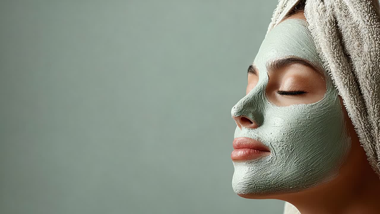 Ein gelassener Moment der Selbstpflege: Eine Frau genießt eine erfrischende Gesichtsmaske für strahlende Haut und Entspannung in einer ruhigen Atmosphäre