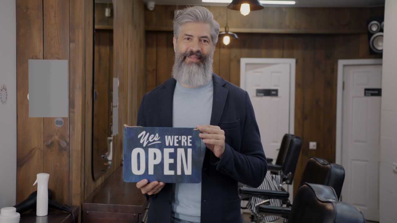 Barber Shop Owner Welcoming Customers