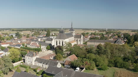 aerial drone point of view of the abbaye de fleury in the loire valley, saint benoit sur loire, france