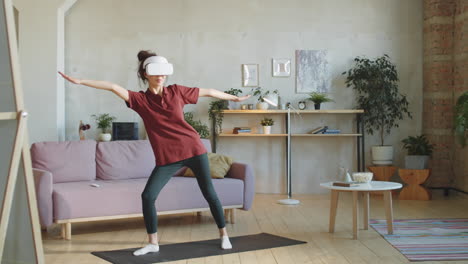 woman in vr headset training at home