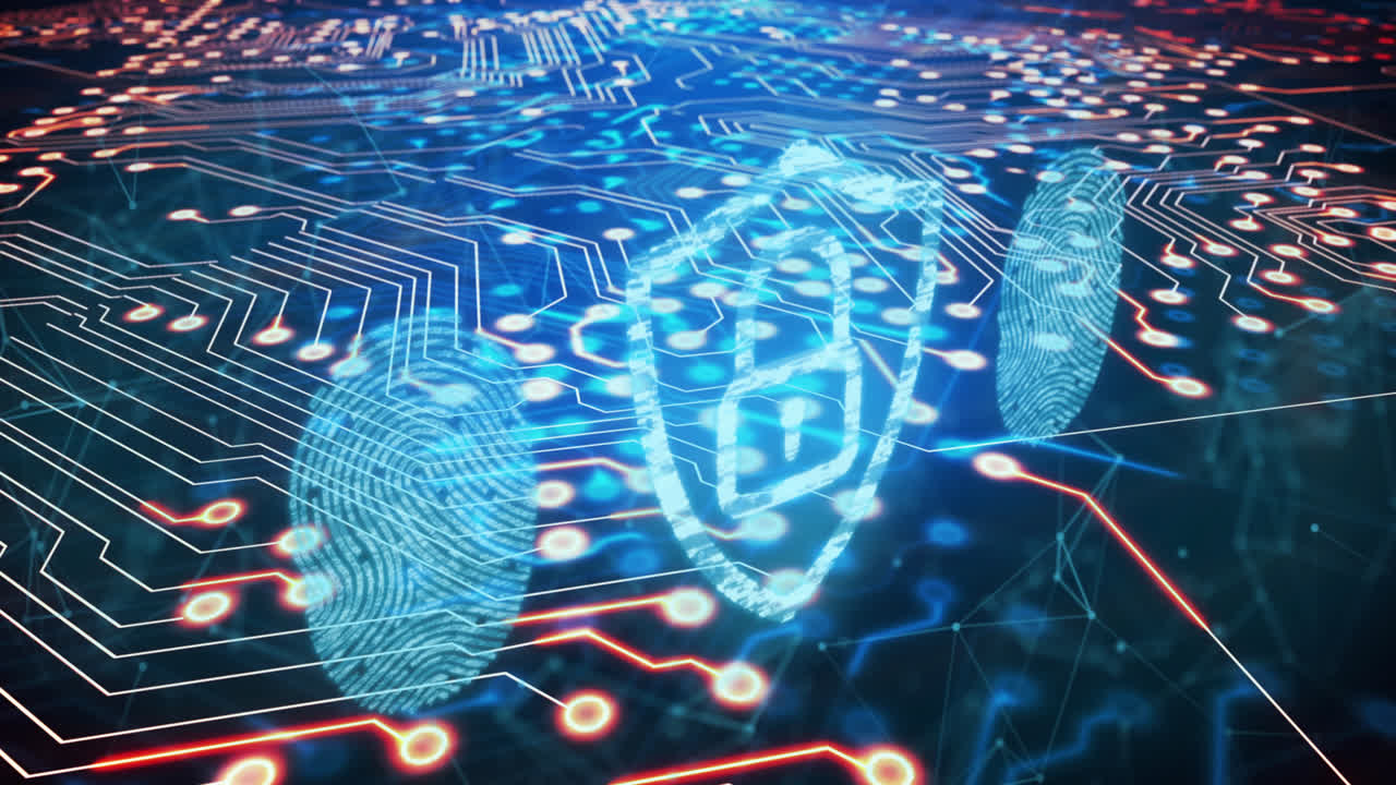 animación del procesamiento de datos sobre un fondo azul