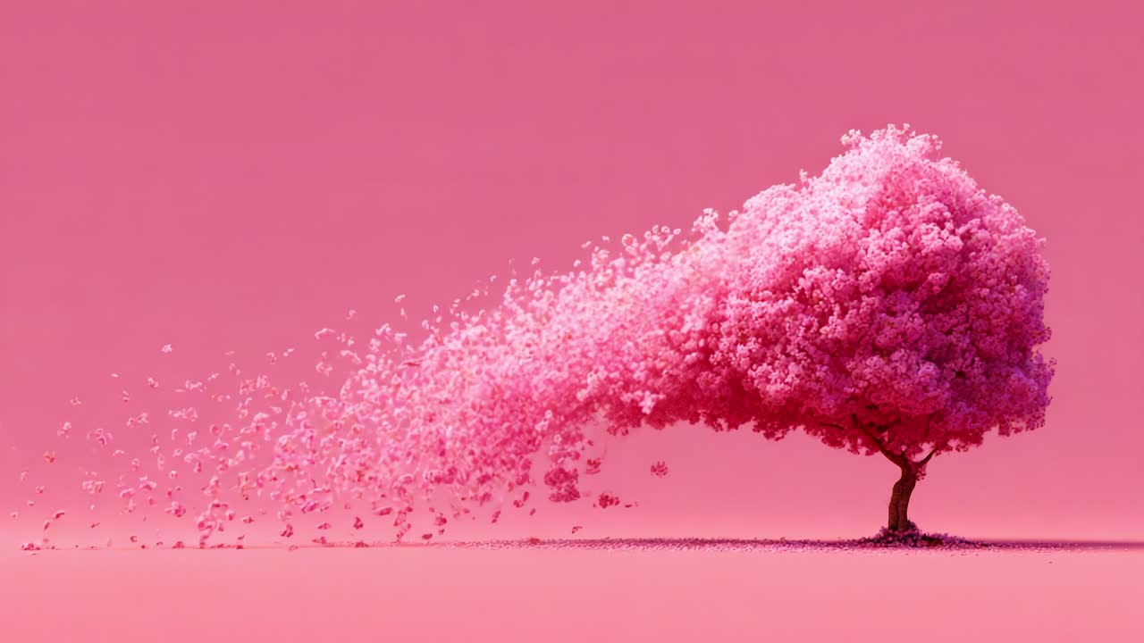 A Beautiful Pink Cherry Blossom Tree in Motion, Captured in Two Frames Illustrating the Enchantment of Nature’s Seasonal Changes and the Magic of Springtime Blooming